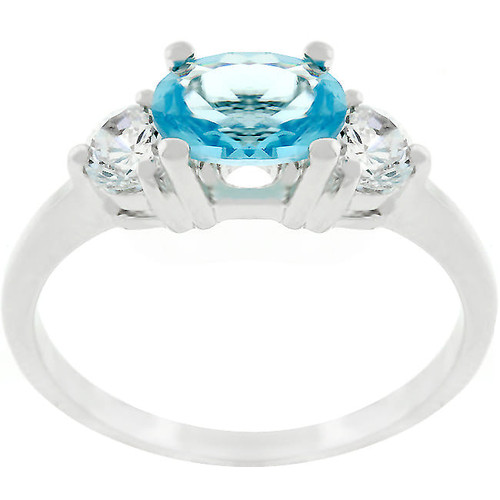 Miranna 1.2ct Blue Topaz CZ Rhodium Classic Oval Ring