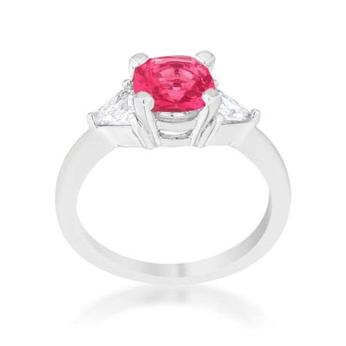 Shonda 1.8ct Fuchsia CZ Rhodium Cushion Classic Statement Ring