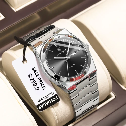 Color: Coffee - POEDAGAR Luxury Watch For Man Waterproof Luminous Date Week Stainless Steel Men Wat