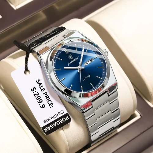 Color: Brown - POEDAGAR Luxury Watch For Man Waterproof Luminous Date Week Stainless Steel Men Watc