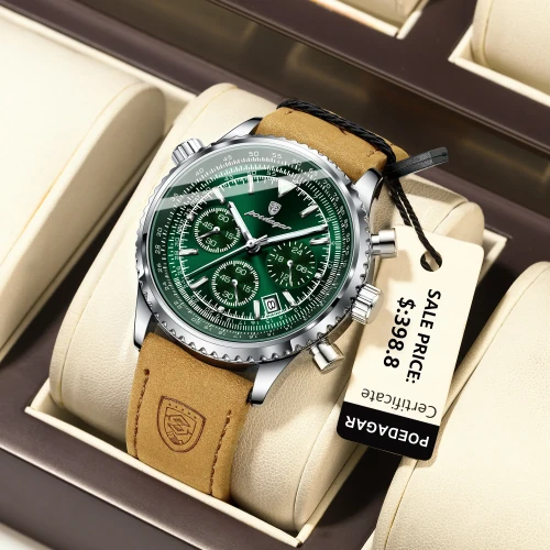 POEDAGAR Luxury Man Watch Quartz Waterproof Luminous Date Chronograph Leather Men Wristwatch Milita