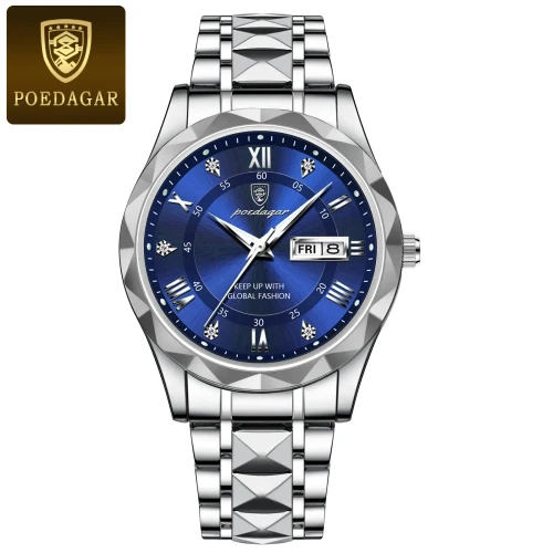 Color: black - POEDAGAR Luxury Business Man Wristwatch Waterproof Luminous Date Week Men Watch For 