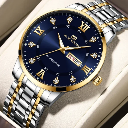 Color: Pink - Top Brand Men Watch Stainless Steel Top Quailty Luxury Push Button Hidden Clasp Water
