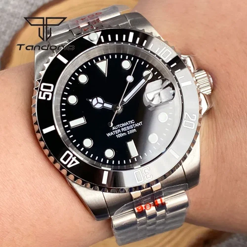 Color: WHITE - Tandorio NH35A Date Stainless Steel 40mm Dive Automatic Men Watch Sapphire Crystal R