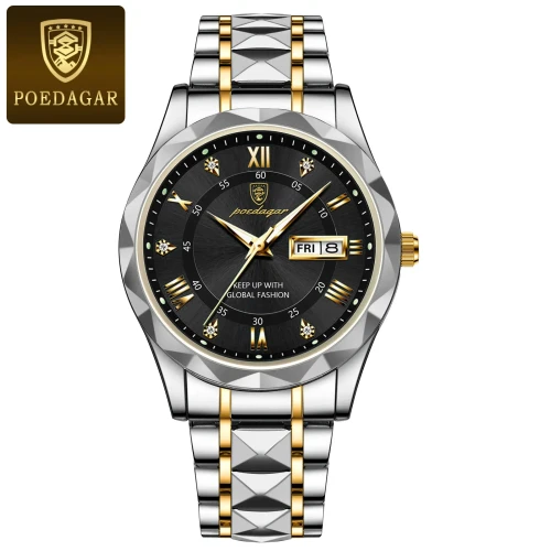 Color: Red - POEDAGAR Luxury Business Man Wristwatch Waterproof Luminous Date Week Men Watch For Me