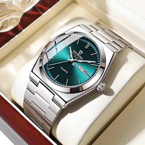 Color: Coffee - UTHAI Men Watch Light Luxury Brand Stainless Steel Double Calendar Waterproof Male 