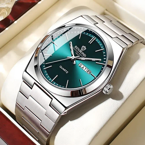 Color: Coffee - UTHAI Men Watch Light Luxury Brand Stainless Steel Double Calendar Waterproof Male 