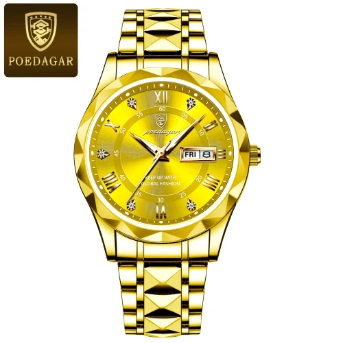 Color: Orange - POEDAGAR Luxury Business Man Wristwatch Waterproof Luminous Date Week Men Watch For