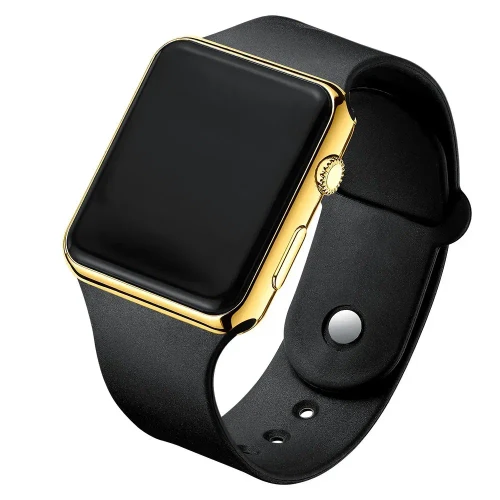 Color: Gold - Simple Digital Watch for Men Women Fashion Sport LED Electronic Watch Black Silicone 