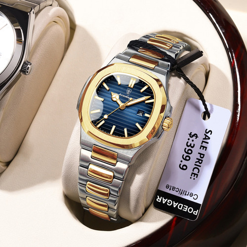 POEDAGAR Luxury Square Watch for Woman Waterproof Luminous Date Ladies Watch Stainless Steel Quartz