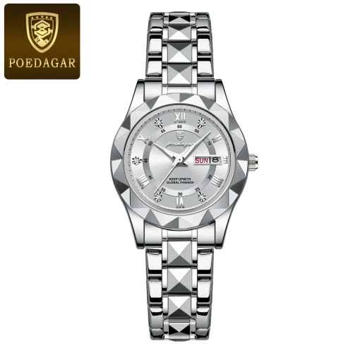 Color: Gold - POEDAGAR Luxury Ladies Dress Watch Luminous Waterproof Week Date Woman Wristwatch Sta