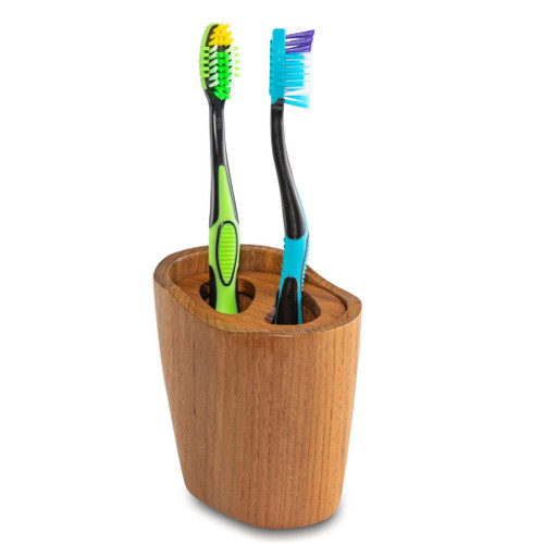 Natural Brown Solid Teak Oval Toothbrush Holder