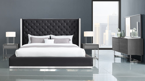 60 X 91 X 91 Black Faux Leather Bed King
