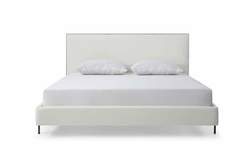 King White Upholstered Faux Leather Bed With USB