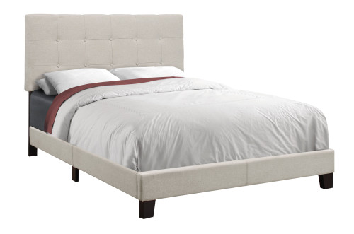 Beige Solid Wood Tufted Upholstered Linen Bed Frame