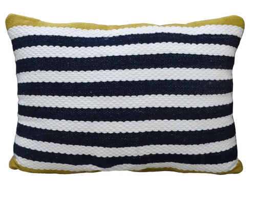 14" X 20" Black And Yellow Zippered Striped Indoor Outdoor Throw Pillow