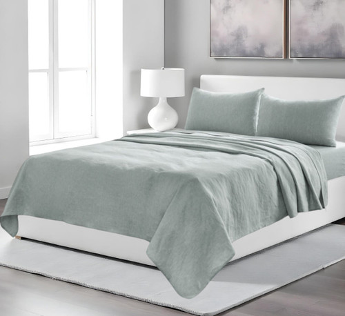 Four Piece Blue Linen Sheet Set