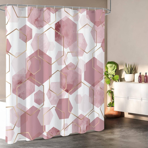 72"W x 72"H Abstract Pink Geometric Polyester Shower Curtain