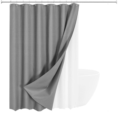 72"W x 72"H Grey Waffle Textured 3 in 1 Shower Curtain Set
