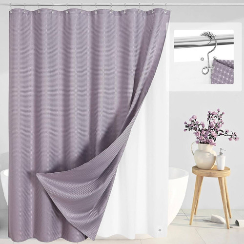 72"W x 84"H Lavender Waffle Textured Shower Curtain Set with Liner
