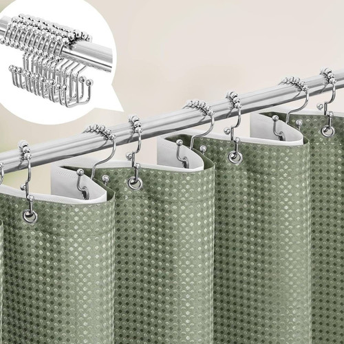 72"W x 78"H Sage Green Waffle Textured 3 in 1 Shower Curtain Set