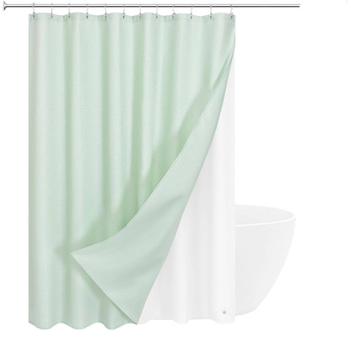 72"W x 78"H Mint Green Waffle Textured Shower Curtain Set with Liner