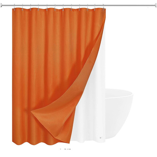 72"W x 84"H Burnt Orange Waffle Textured Shower Curtain Set with Liner