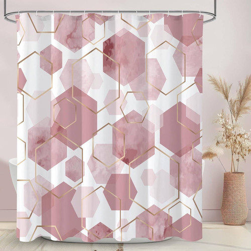 72"W x 84"H Abstract Pink Geometric Polyester Shower Curtain