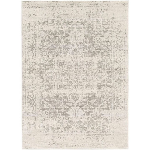 3' x 5' Distressed Oriental Area Rug in Light Grey / Beige