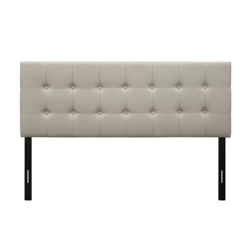 King Button-Tufted Headboard in Light Grey Beige Taupe Upholstered Fabric