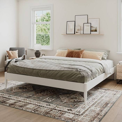 Queen Size Solid Hardwood Victorian Style White Platform Bed