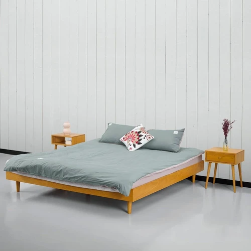 King size Mid-Century Modern Platform Bed Frame in Light Wood Finish