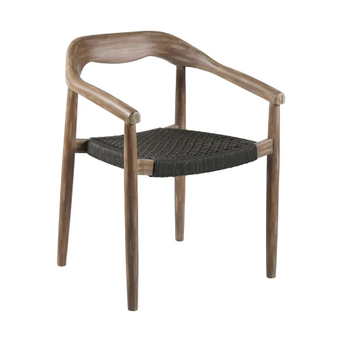 Set of Two 22" Black and Natural Wood Solid Wood Outdoor Dining Chair