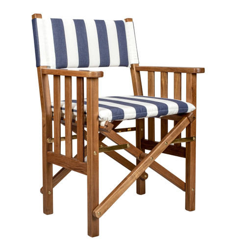 20" Blue and White and Natural Wood Solid Wood Indoor Outdoor Director Chair with Blue and White Cu