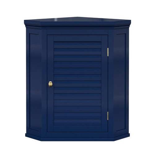 Navy Wall Mounted Corner 1-Door Louvered Bathroom Wall Cabinet