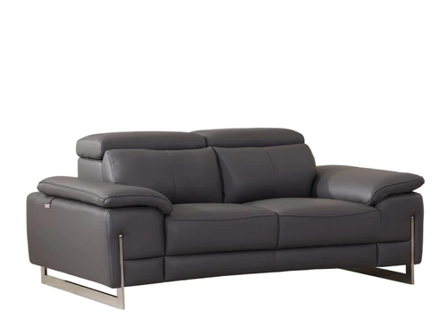 71" Dark Gray And Silver Genuine Leather Loveseat
