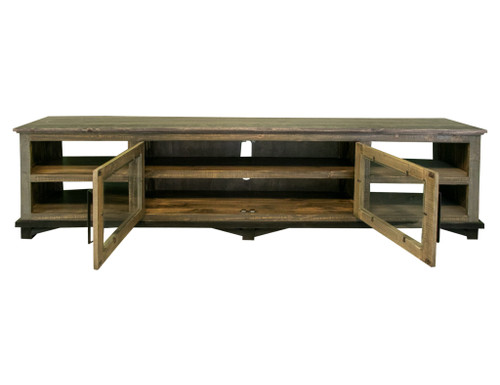 93" Brown Solid Wood Cabinet Enclosed Storage Distressed TV Stand