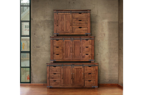 70" Brown Solid Wood Enclosed Storage Distressed TV Stand