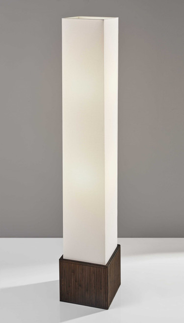 50" Brown Rattan Lantern Floor Lamp with Long White Rectangular Shade