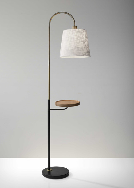 65" Brass Tray Table Floor Lamp With White Solid Color Empire Shade