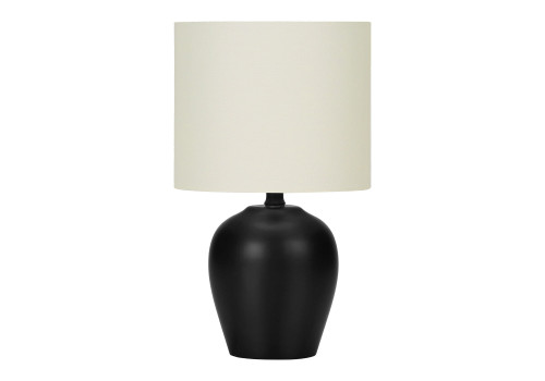 17" Black Ceramic Round Table Lamp With Ivory Drum Shade