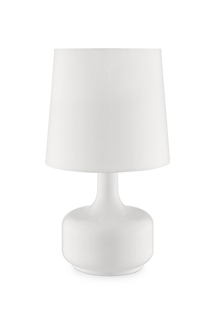 17" White Metal Bedside Table Lamp With Off-White Shade