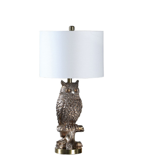 28"  Antiqued Silver Resin Owl Table or Desk Lamp