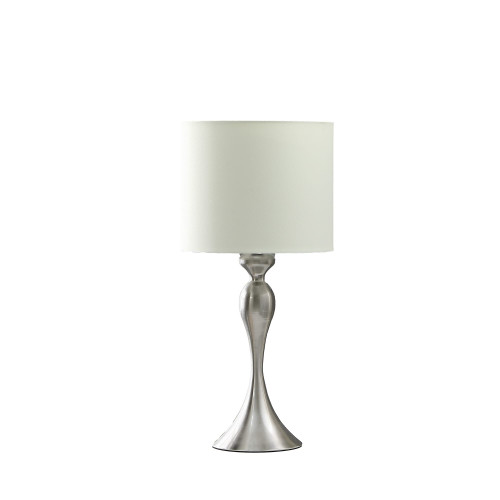 25" Silver Metal Table Lamp With Off White Drum Shade