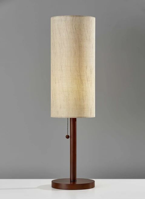 31" Walnut Solid Wood Standard Table Lamp With Beige Shade