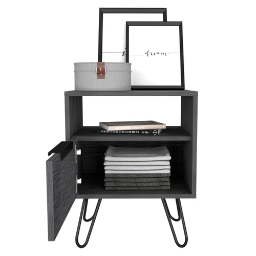 22" Gray Faux Wood Nightstand With Storage