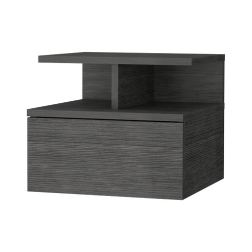 12" Gray One Drawer Faux Wood Floating Nightstand