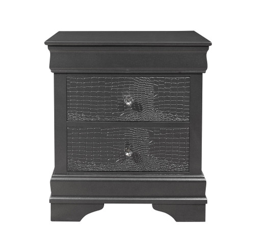 24" Gray Shagreen Two Drawer Solid Wood Nightstand