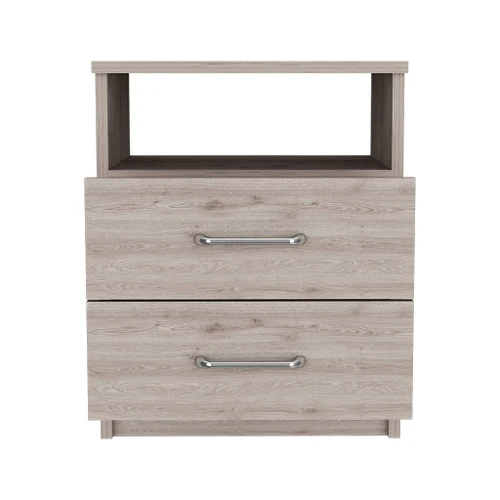 20" Gray Two Drawer Faux Wood Nightstand