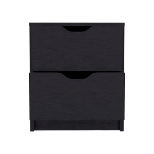 19" Black Two Drawer Faux Wood Nightstand